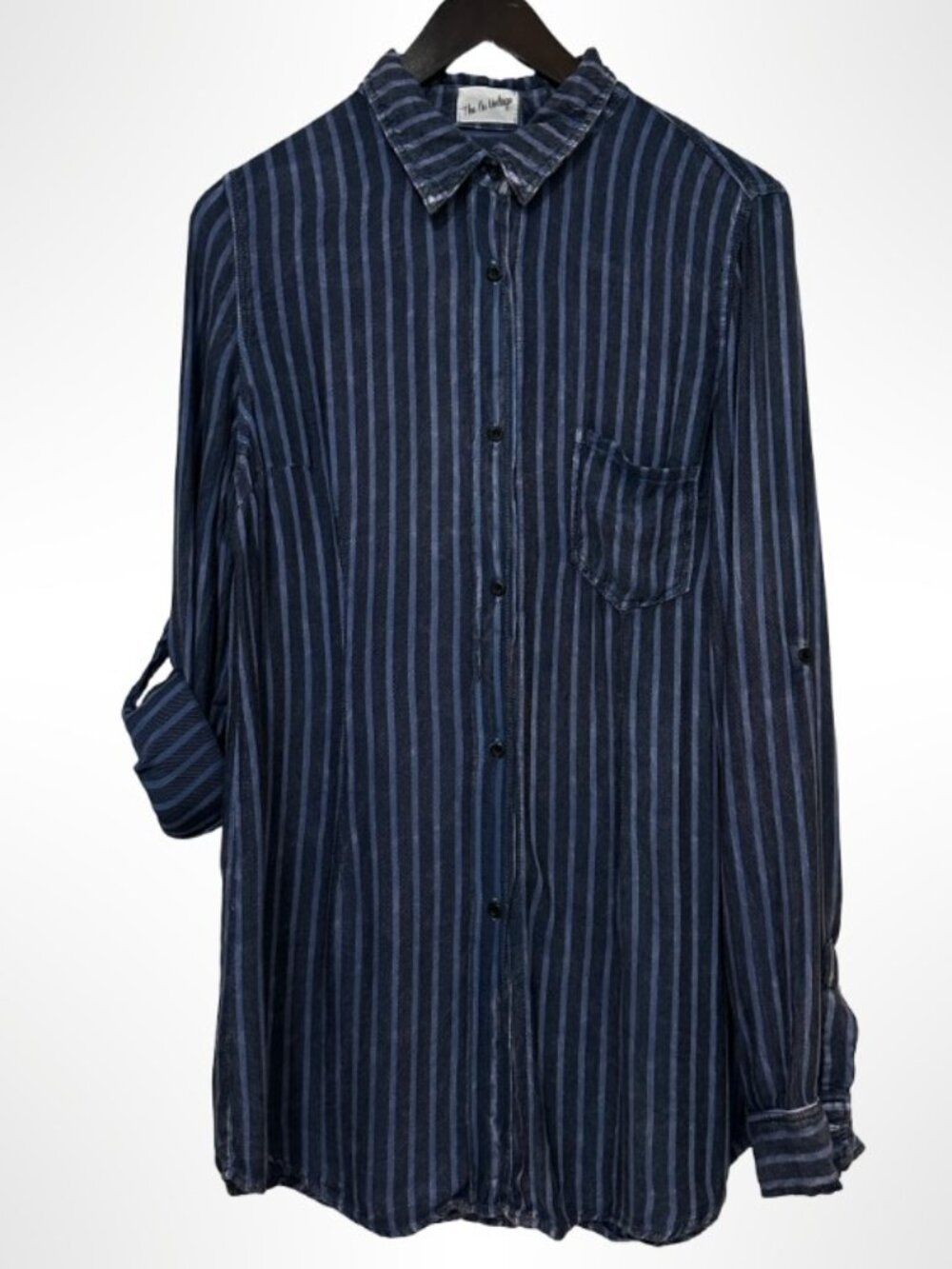 THE NU VINTAGE Oversized Longline Boyfriend Button Down Shirt Blue NWT - Picture 5 of 5